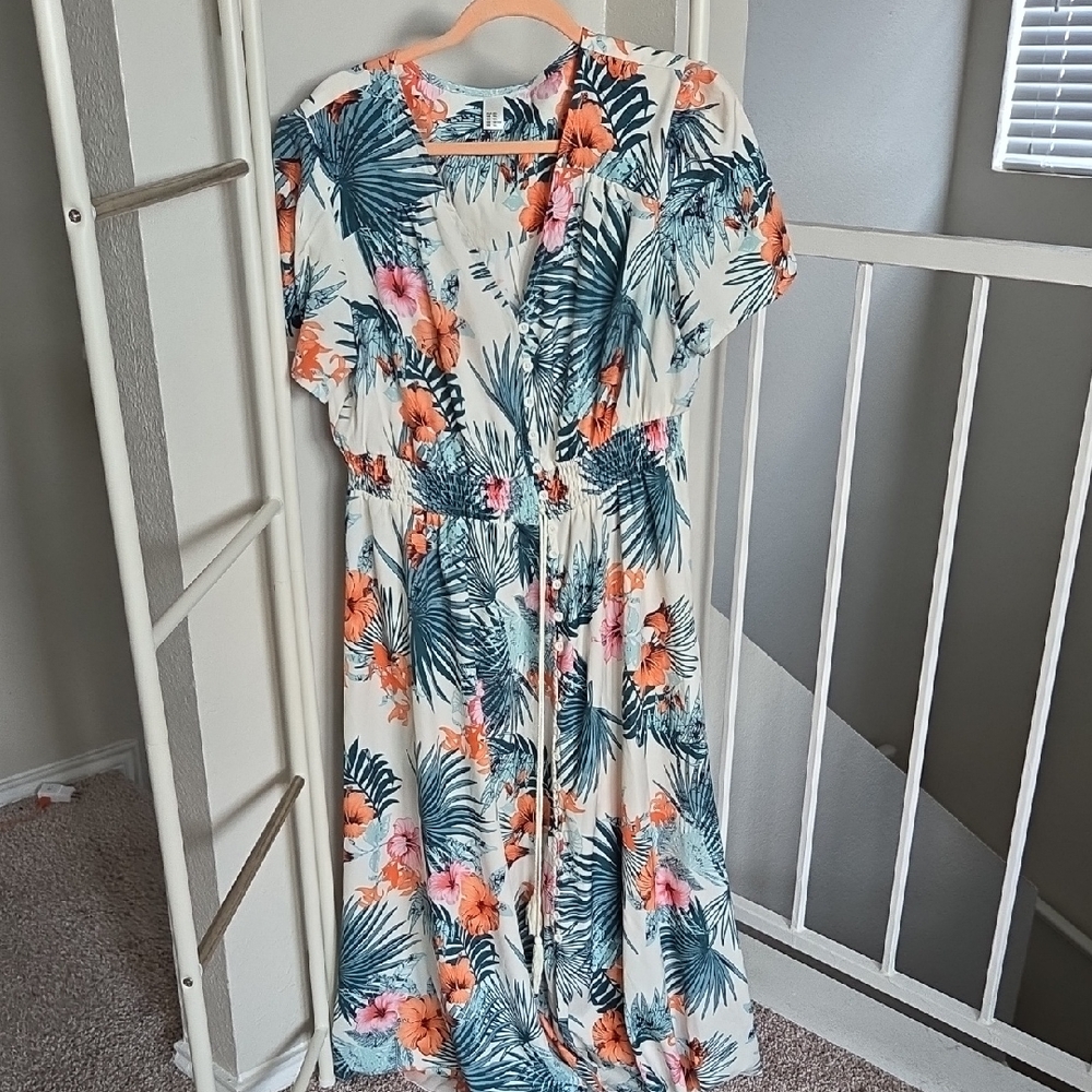 Floral Maxi Dress with Tropical Print